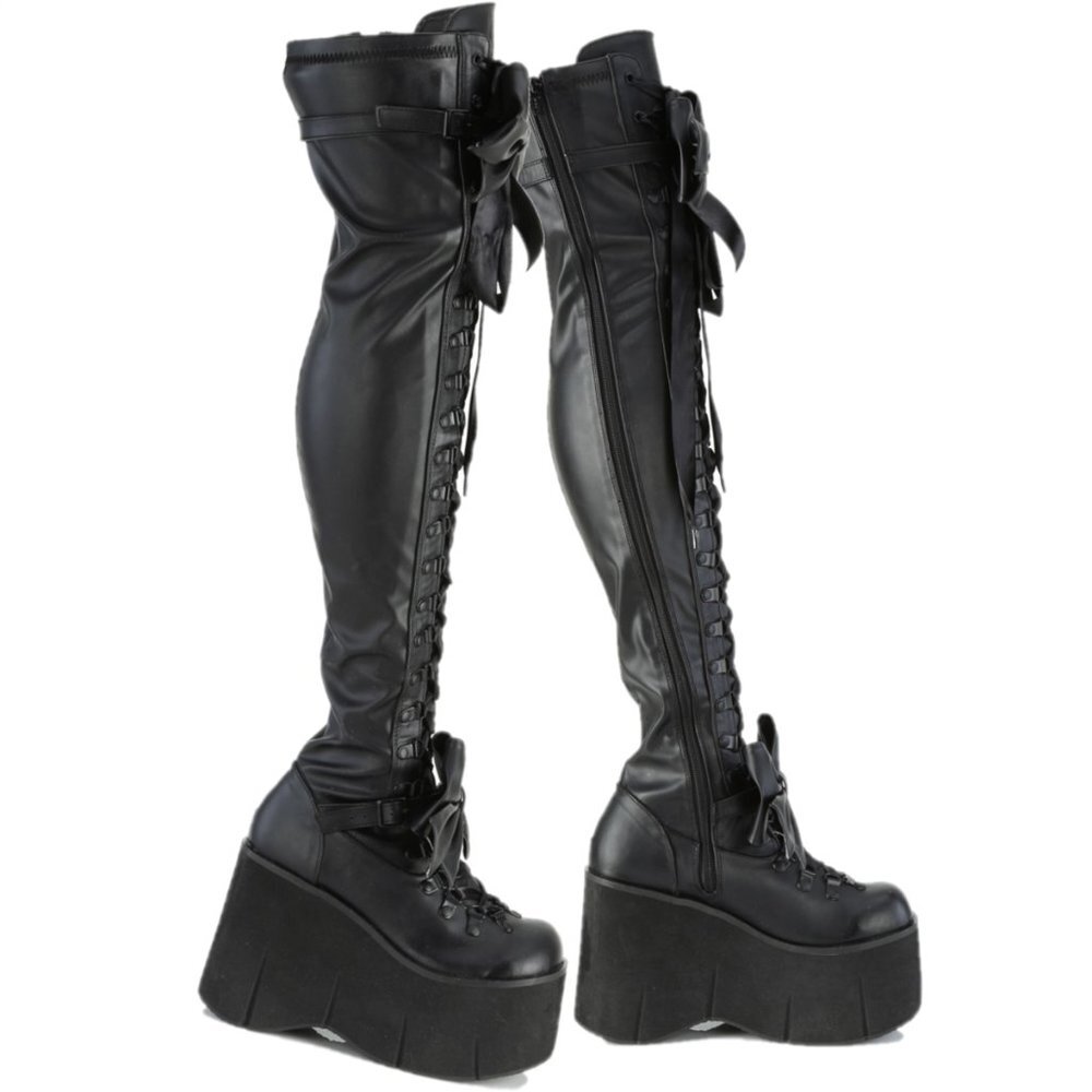 Stretch Black Matte Platform Thigh Boots Goth Punk Rock Rave Kera 303